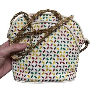 bag SADDLE RIVER vintage leather crossbody chain small confetti colorful artsy